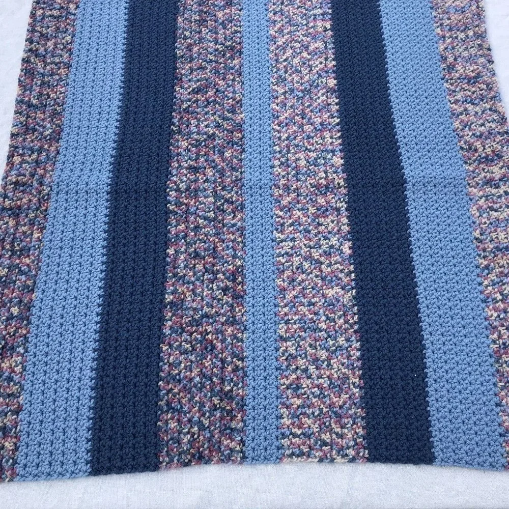 New Handmade Crochet Blanket 32x32 Lap Car Couch Dog Pet Afghan MCM Blue OOAK